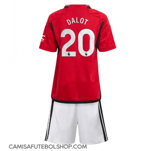 Camisa de time de futebol Manchester United Diogo Dalot #20 Replicas 1º Equipamento Infantil 2023-24 Manga Curta (+ Calças curtas)